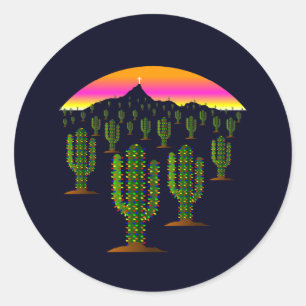 Arizona Saguaro Cactus Christmas Lights at Sunset Runder Aufkleber