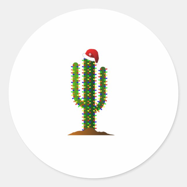 Arizona Saguaro Cactus Christmas Lights Runder Aufkleber (Vorderseite)