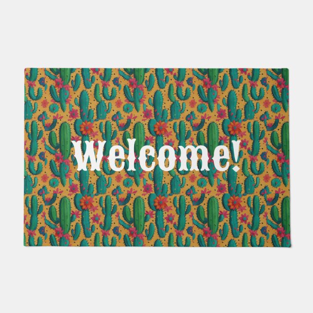 Arizona Saguaro Cactus Floral Seamless Pattern Fußmatte (Vorderseite)
