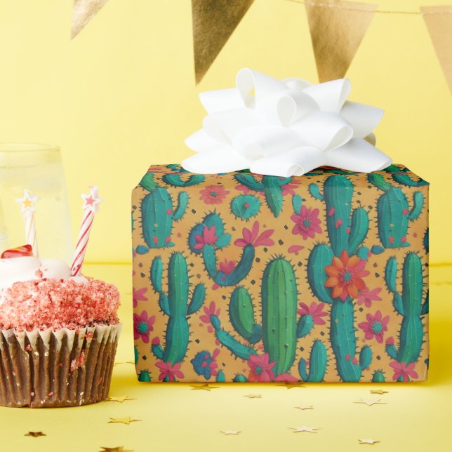 Arizona Saguaro Cactus Floral Seamless Pattern Geschenkpapier (Geburtstagsparty)