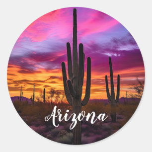 Arizona Saguaro Cactus Southwestern Desert Sunset Runder Aufkleber