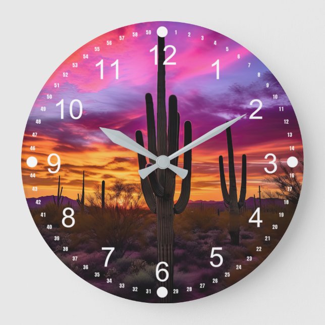 Arizona Saguaro Cactus Southwestern Sunset Große Wanduhr (Vorderseite)