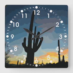 Arizona Saguaro Cactus Southwestern Sunset Quadratische Wanduhr