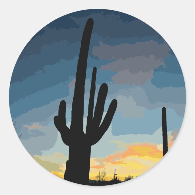 Arizona Saguaro Cactus Southwestern Sunset Runder Aufkleber (Vorderseite)