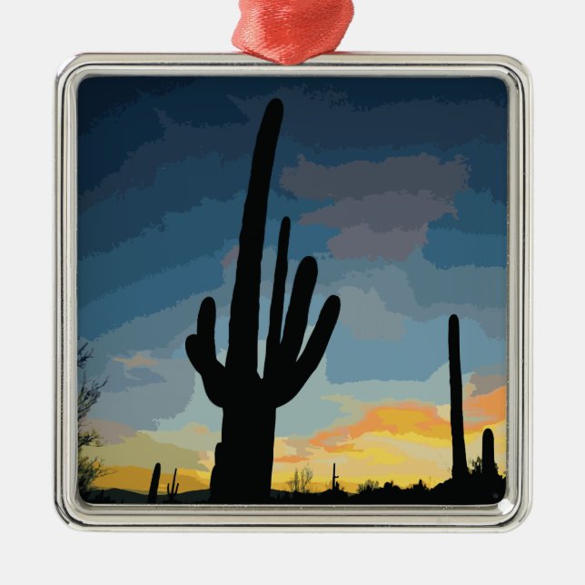 Arizona Saguaro Cactus Southwestern Sunset Silbernes Ornament (Vorne)