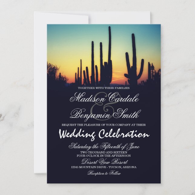 Arizona Saguaro Cactus Sunset Wedding Invitations Einladung (Vorderseite)