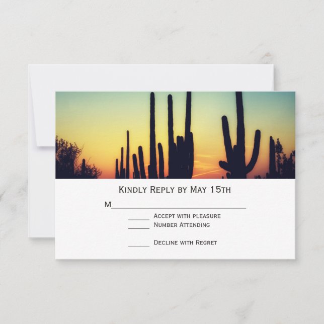 Arizona Saguaro Cactus Sunset Wedding RSVP Cards Karte (Vorderseite)