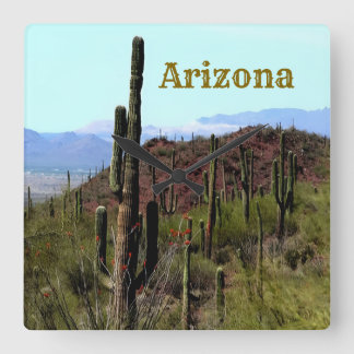 Arizona saguaro mountain landscape  quadratische wanduhr