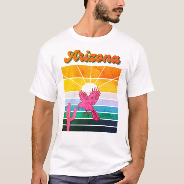 Arizona-Sonnenuntergang, Retrofarbe, Kaktus, Vinta T-Shirt (Vorderseite)