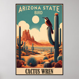 Arizona Staat Bird - Cactus Wren Vintag Poster
