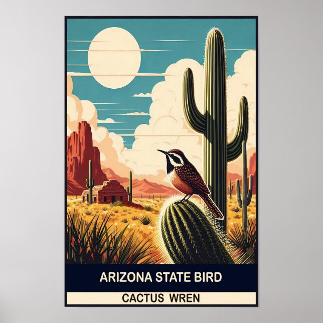 Arizona Staat Bird - Cactus Wren Vintag Poster (Vorne)
