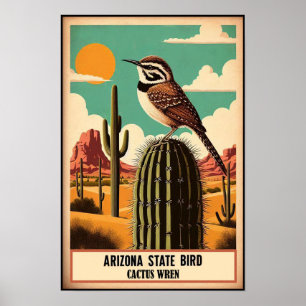 Arizona Staat Bird - Cactus Wren Vintag Poster
