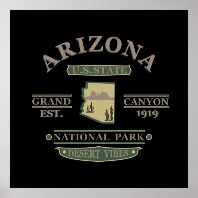 arizona Staat Karte Poster (Vorne)