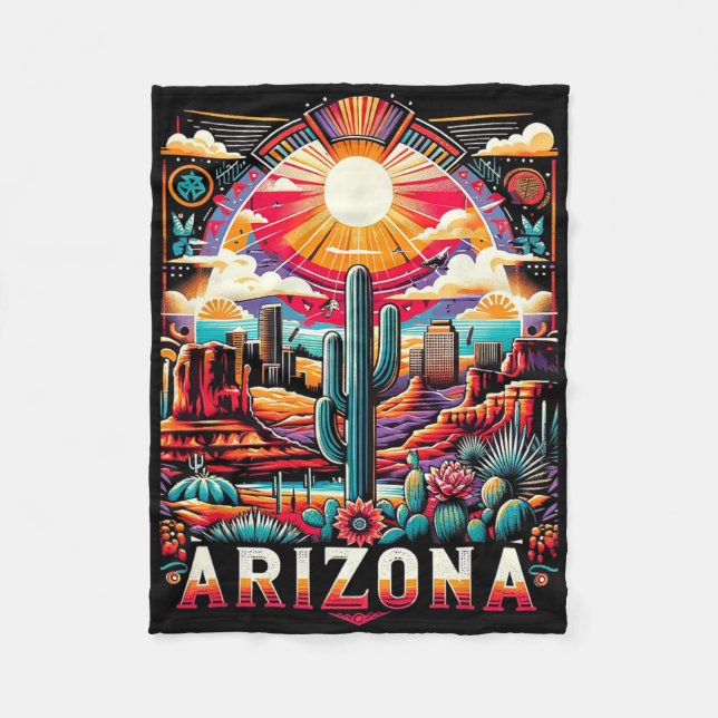 Arizona Staat Shirt Az Retro Desert Cactus Family Fleecedecke (Vorderseite)