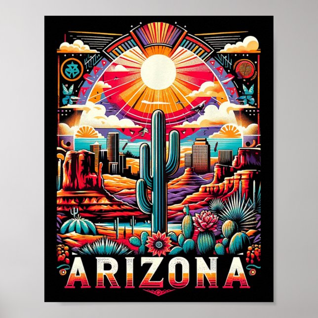 Arizona Staat Shirt Az Retro Desert Cactus Family Poster (Vorne)