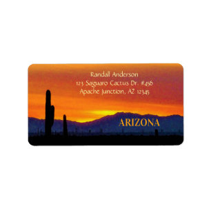 Arizona Sunset / Bright Orange / Saguaro Cactus Adressaufkleber