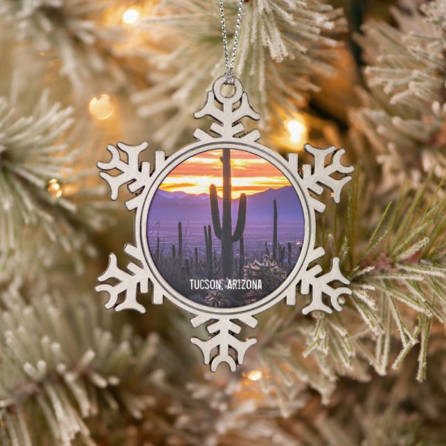 Arizona Sunset Desert Cactus Schneeflocken Zinn-Ornament (Baum)