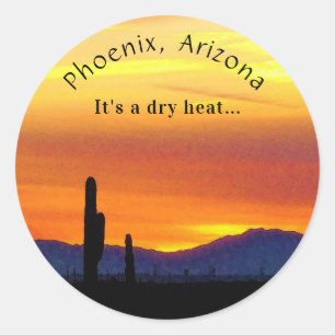 Arizona Sunset Orange Saguaro Cactus Dry Heat Runder Aufkleber