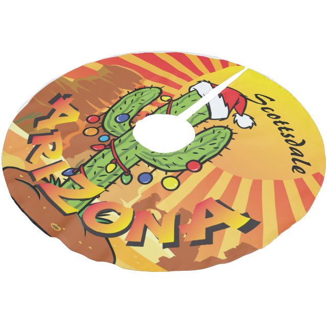 ARIZONA Sunset Saguaro Cactus CHANGE TOWN Polyester Weihnachtsbaumdecke (Schrägansicht)