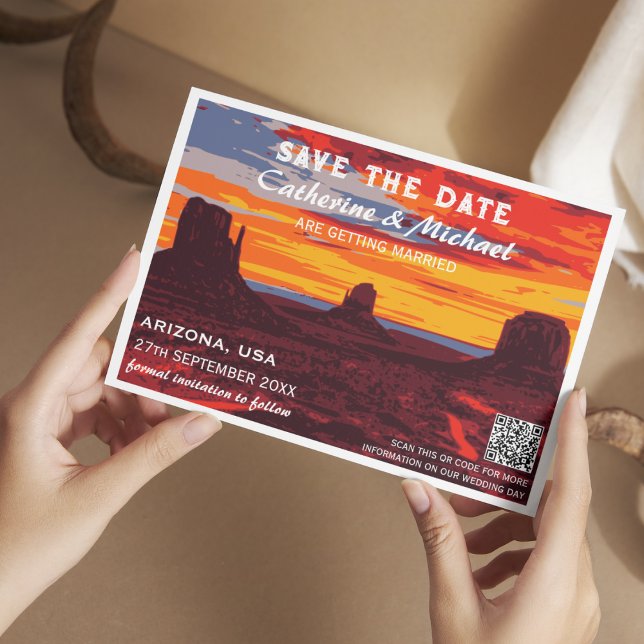 Arizona Sunset Travel Poster Style QR Code Save The Date (Von Creator hochgeladen)