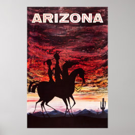 Arizona Travel Poster Desert Sunset Art Cowboy Pri