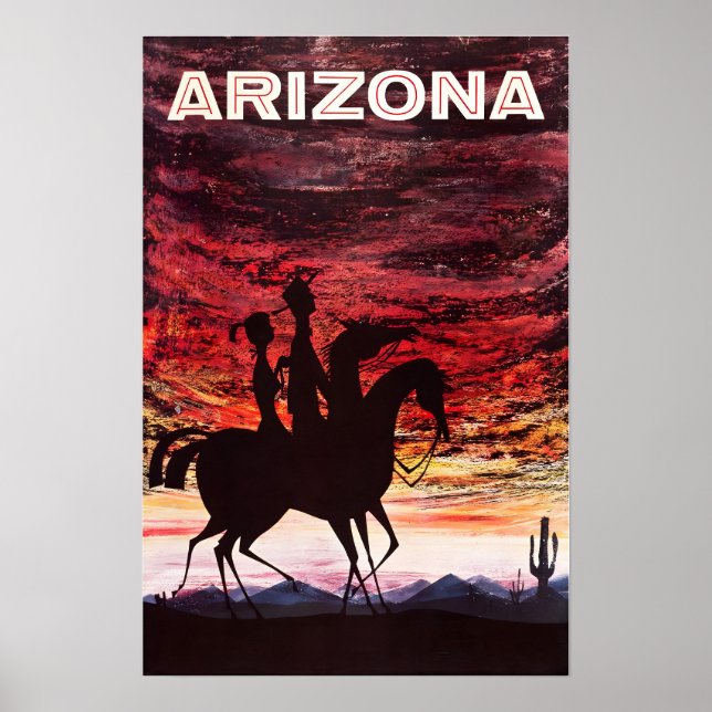 Arizona Travel Poster Desert Sunset Art Cowboy Pri (Vorne)