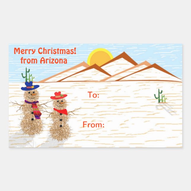 Arizona Tumbleweed Snowman Weihnachtstag Rechteckiger Aufkleber (Vorderseite)