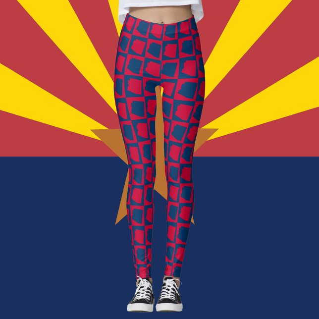Arizona US Staat Red and Blue Pattern Leggings (A pair of leggings featuring the US state of Arizona in red and blue.)
