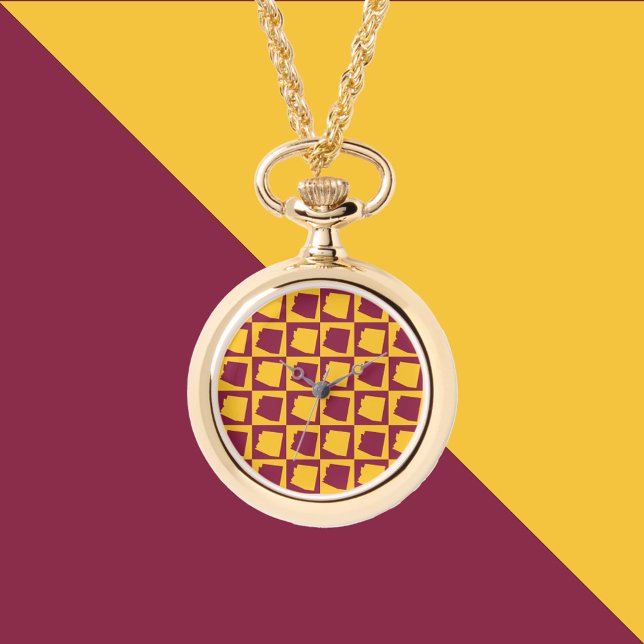 Arizona US State Maroon and Gold Pattern Armbanduhr (A maroon and gold pattern featuring Arizona on a watch necklace.)