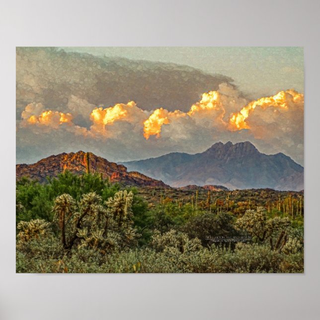 Arizona Vier Gipfel Gebirgswelt Farbenfrohe Wolken Poster (Vorne)
