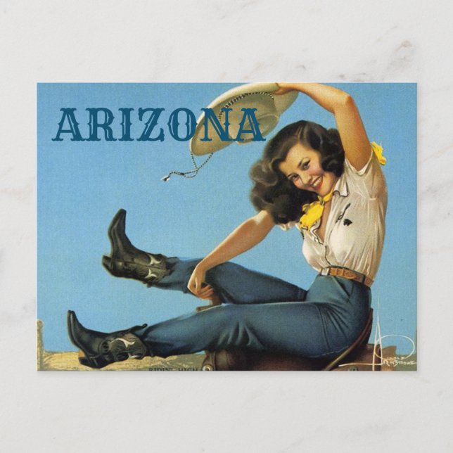 Arizona Vintage Reise Cowgirl Postkarte (Vorderseite)
