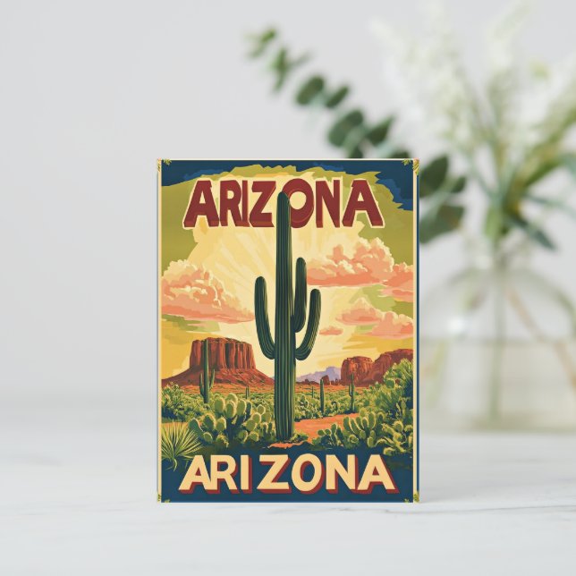 Arizona Vintage Reisedesign Postkarte (Stehend Vorderseite)