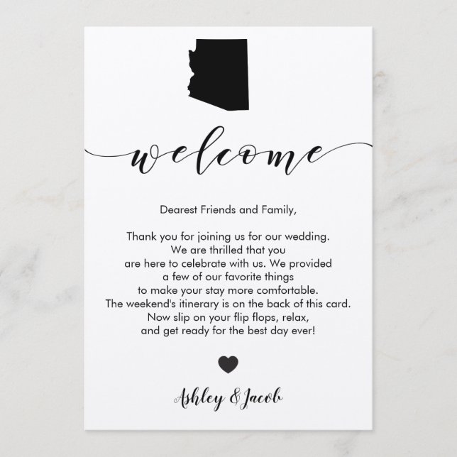 Arizona Wedding Welcome Letter & Itinerary Card Programm (Vorderseite)