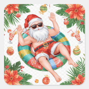 Arizona Weihnachten mit Santa Poolparty  Quadratischer Aufkleber