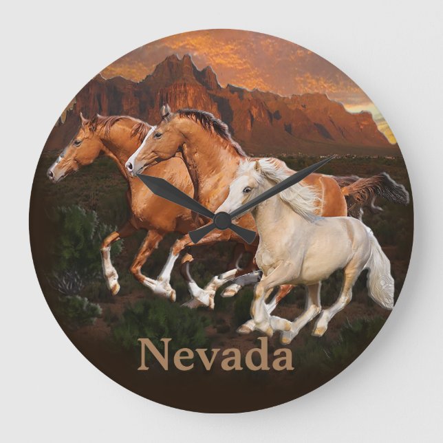 Arizona Wild Pferde Große Wanduhr (Vorderseite)
