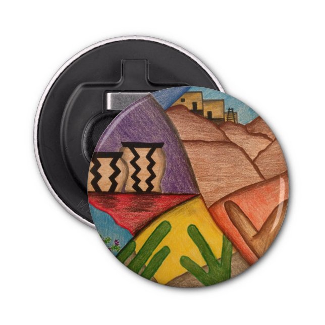 Arizona Wüste Farbenfrohe Volkskunst Kakteen Flaschenöffner (Vorderseite)