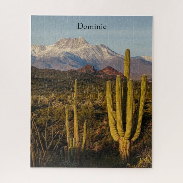 Arizona Wüste Saguaro Cacti Snowy Mountain Puzzle (Vertikal)
