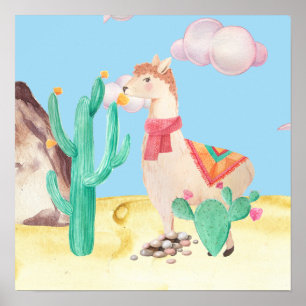 Arizona Wüsten-Llama-Kaktus-Blumen Natur Poster