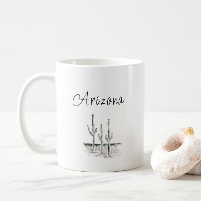Arizona-Wüstenkaktus SüdwestSchwarz-weiß Kaffeetasse (Mit Donut)