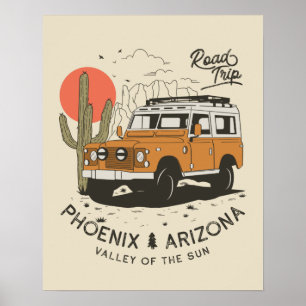 Arizona Wüstenuntergangstraßen-Trip Kaktus Phoenix Poster