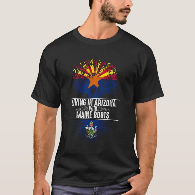 Arizona Zuhause Maine Roots Staat Tree Flag Liebe T-Shirt (Vorderseite)