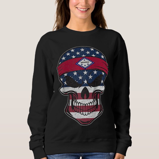 Arkansas American Flag Skull  State Flag Arkansas  Sweatshirt (Vorderseite)