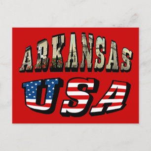 Arkansas-Bild und USA-Flagge-Text Postkarte
