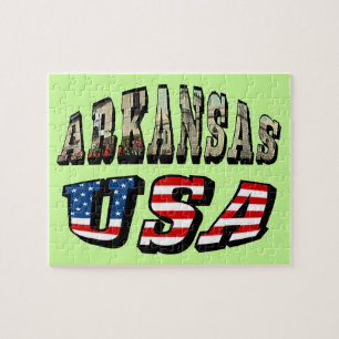 Arkansas-Bild und USA-Flagge-Text Puzzle