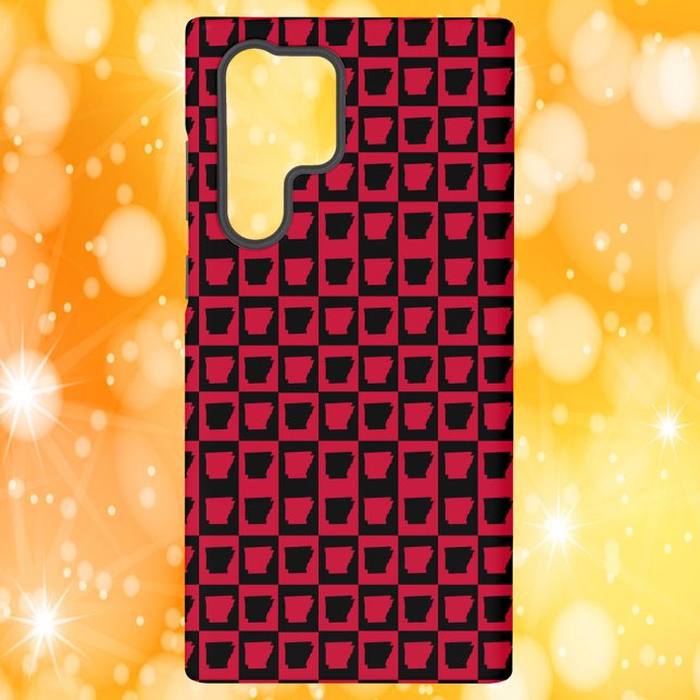 Arkansas Black and Red Check Pattern Samsung Galaxy Hülle (A phone case with a black and red pattern featuring the US state of Arkansas.)