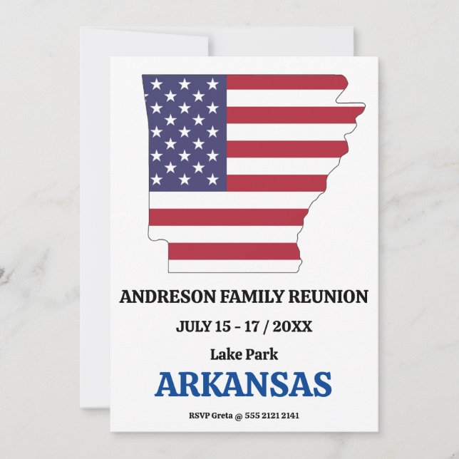 ARKANSAS FAMILY WIEDERSEHEN STAAT MAP USA Flag Einladung (Vorderseite)