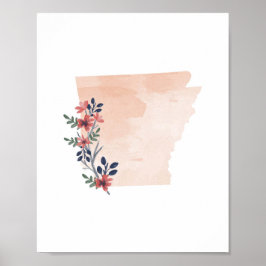 Arkansas Floral Watercolor Staat Poster