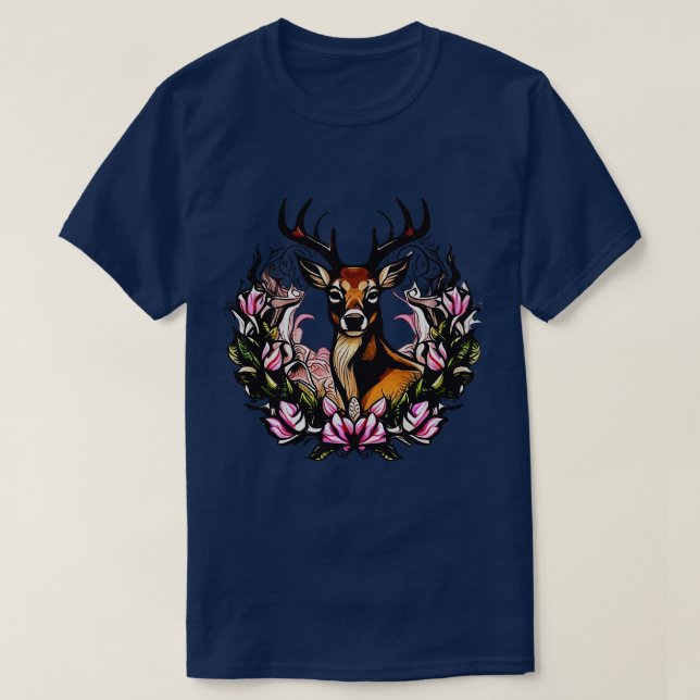 Arkansas Hirsch mit Antlern und Apfelblütentatto T-Shirt (Design vorne)