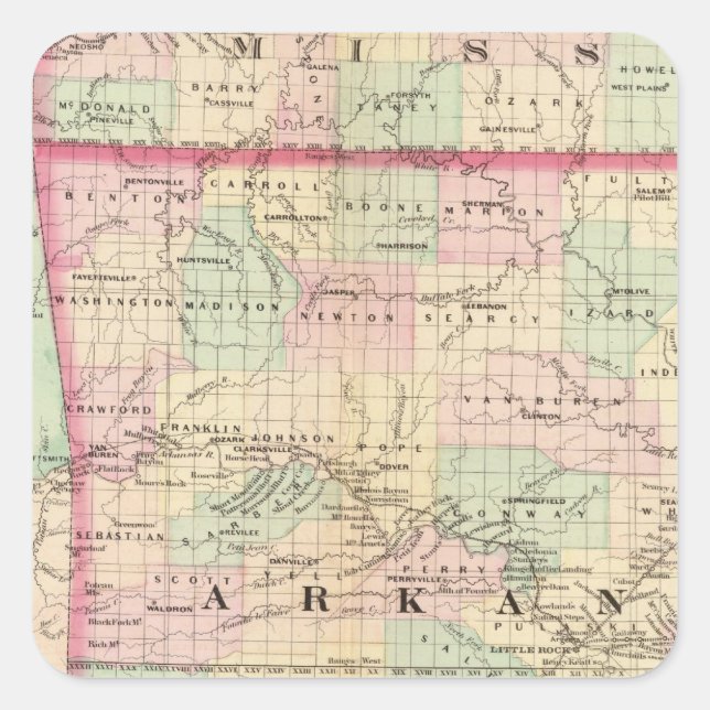 Arkansas, Indisches Gebiet Quadratischer Aufkleber (Vorderseite)