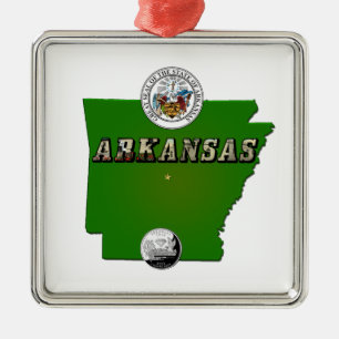 Arkansas Karte, Siegel und falsche Staatsviertel-D Silbernes Ornament